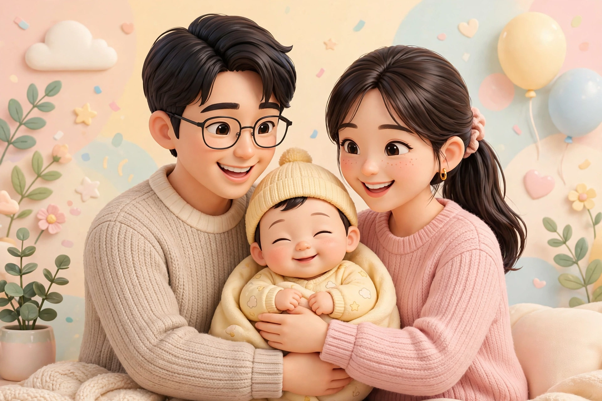 부모급여 2026 안내 - 아기를 안고 웃는 부모 일러스트